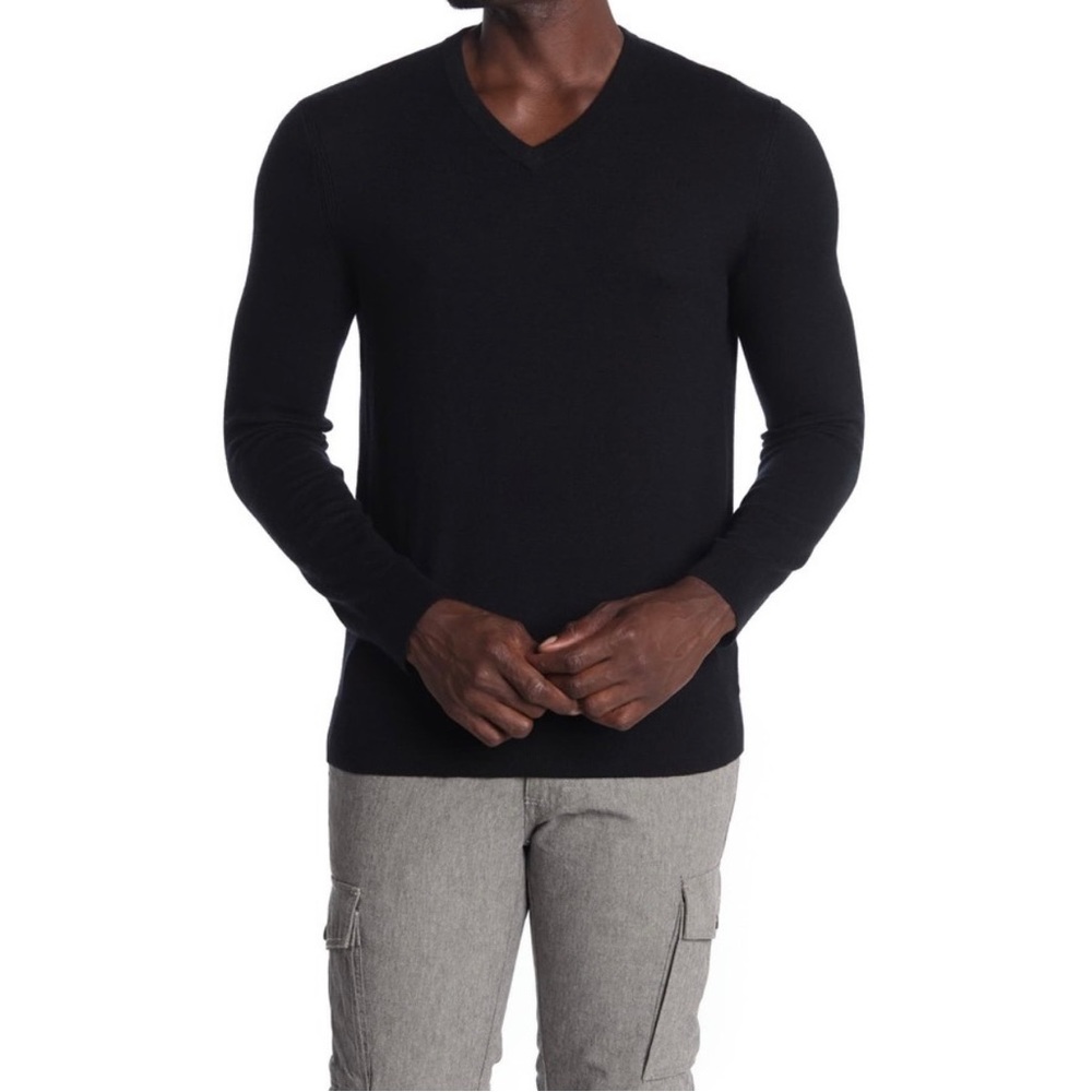 Theory Men’s Black Riland Merino Wool V-Neck Sweater Size L